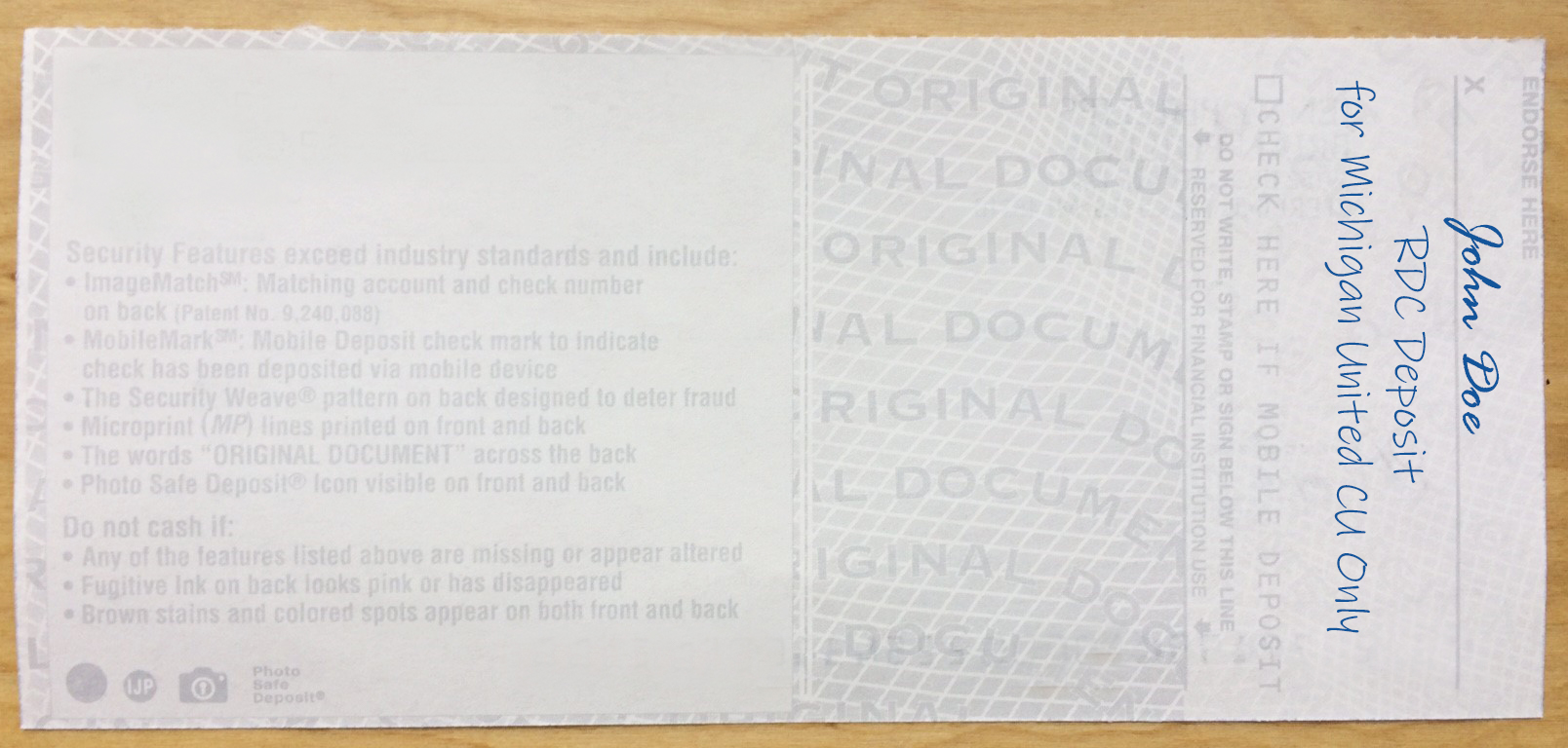 Deposit for Michigan United CU Only